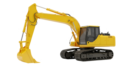 Yellow 3d Excavator Machine Isolated Transparent Background