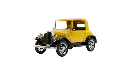 Yellow 3d Vintage Coupe Car on Transparent Background