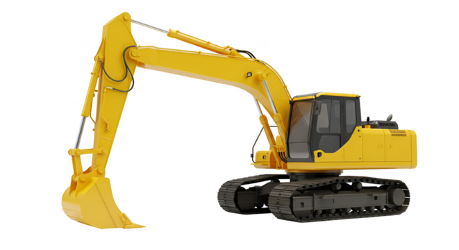 Yellow 3d Excavator Machine Isolated Transparent Background