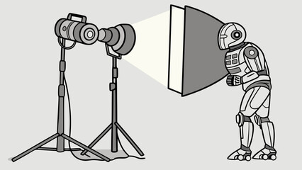 Robot in a photo studio futuristic photography concept artificial intelligence technology illustration.