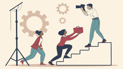 Studio Photography Shoot People on Set Photographer Taking Pictures Models Posing Behind the Scenes Creative Process Teamwork Collaboration Career Growth Success Steps to Success Profe.