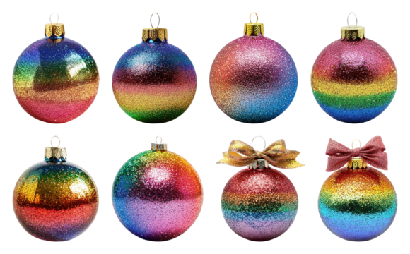 PNG Colorful glittery Christmas ornaments, element set on transparent background