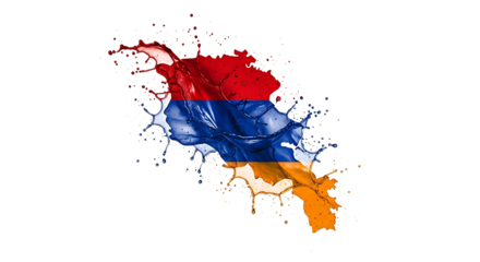 Armenia flag in the shape of country map, made of colorful splashes, isolated on transparent background the concept of travel, patriotism and celebration national symbol, design element