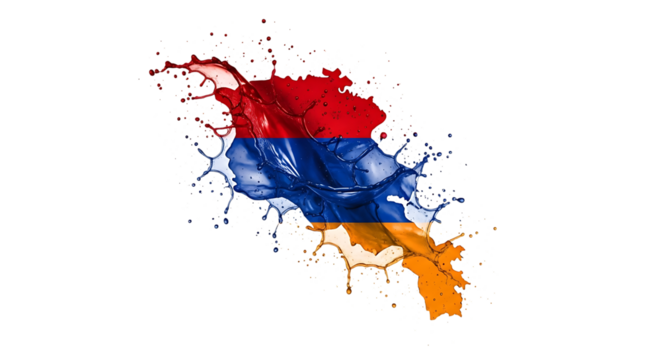 Armenia flag in the shape of country map, made of colorful splashes, isolated on transparent background the concept of travel, patriotism and celebration national symbol, design element