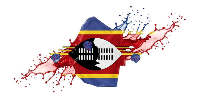 Eswatini flag in the shape of a country map, depicted in paint splashes, symbolizing the nations vibrant culture and history, isolated on transparent background a creative representation of eswatini i - Powered by Adobe