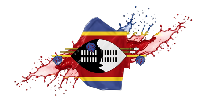 Eswatini flag in the shape of a country map, depicted in paint splashes, symbolizing the nations vibrant culture and history, isolated on transparent background a creative representation of eswatini i - Powered by Adobe
