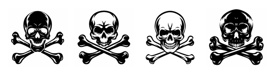 Collection of four distinct skull and crossbones imagery on a
