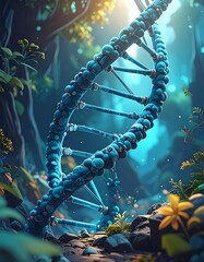 DNA helix in a mystical forest