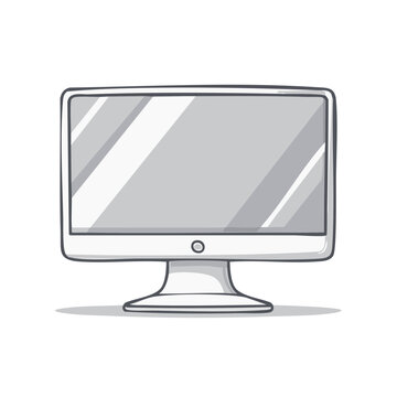 Doodle illustration of retro computer monitor with blank screen and reflections