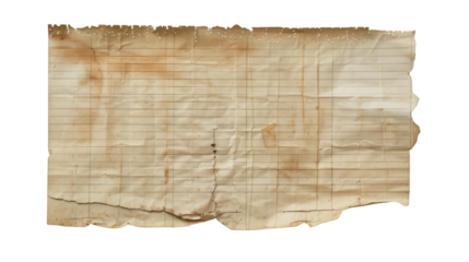 Aged lined paper with torn edges and brown stains on black background vintage, Png On White Background, Isolated on Transparent Background, Cut Out