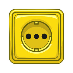 Yellow Electrical Outlet Square with Three-Prong and Two-Prong Plug in Cartoon Style