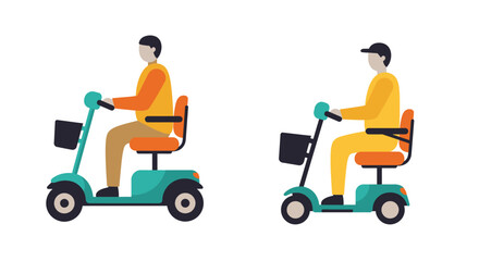 Two men operating electric mobility scooters flat vector illustration style © SERINA AKTHER