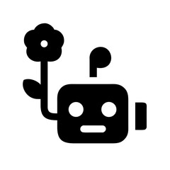 Robot holding a flower in black silhouette