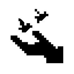 Pixelated hand with butterflies