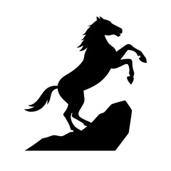 Silhouette of a rearing horse on a rock design