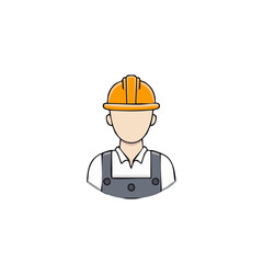 Construction Worker Cartoon Illustration Wearing Hard Hat and Overalls Uniform