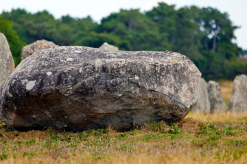 Carnac is famous as the site of more than 10000  Neolithic standing stones, also known as menhirs. Carnac. France.