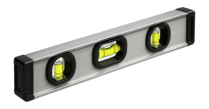 Aluminum box beam level with three vials for accurate masonry alignment.