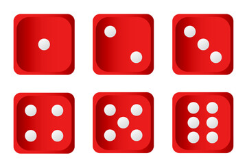Vector set of white and black dice icons, close-up. Gambling dice. Concept for casinos and other games. Element for your design.