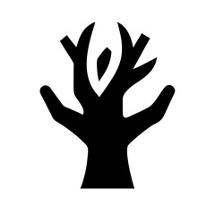 Black icon of dead tree with leaf in simple design