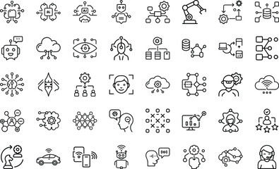 Artificial Intelligence And Machine icon set. Concept With Neural Network, ai, algorithm, neural, network, recognition, machine, learning, data, And Data Analysis Vector Icon.