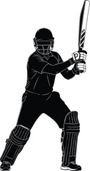 Fototapeta premium Silhouette of a cricket batsman ready to strike the ball isolated on white background the player is in stance, bat raised, focused on the game