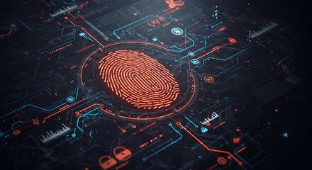 Digital fingerprint analysis security technology concept circuit board background