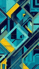 Abstract Geometric Teal and Yellow Composition