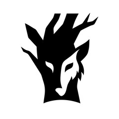 Obraz premium Black and white logo of a deer and tree