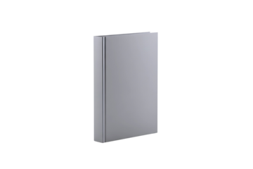 A single blank white book standing upright with its spine facing forward isolated on transparent background