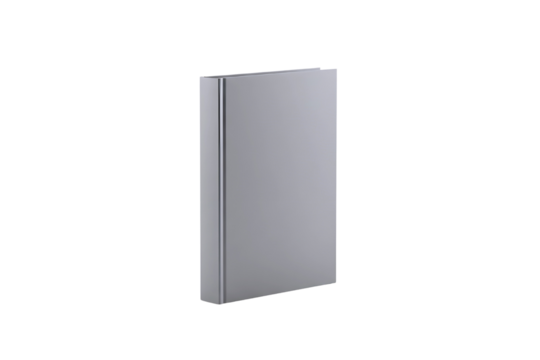 A single blank white book standing upright with its spine facing forward isolated on transparent background