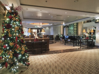 Elegant interior design furnishing bar lounge area onboard cruiseship cruise ship liner in Art Deco...