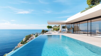Fototapeta premium Luxury villa with infinity pool overlooking the sea
