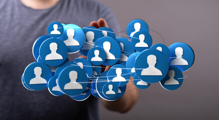 Network of people connecting globally online for business, social media, communication, and technology concepts. Abstract social network structu