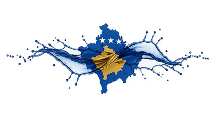 Kosovo flag in the form of a splash of paint isolated on transparent background, symbolizing the countrys independence, resilience, and european aspirations, perfect for themes related to balkan regio