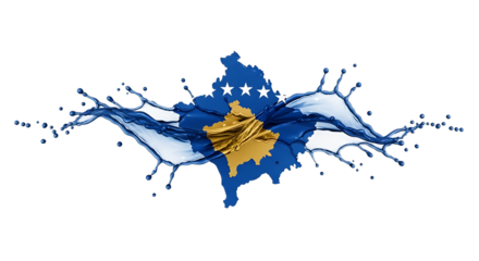 Kosovo flag in the form of a splash of paint isolated on transparent background, symbolizing the countrys independence, resilience, and european aspirations, perfect for themes related to balkan regio