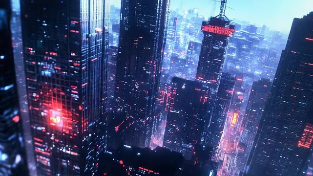 Cyberpunk metropolis at night with vibrant neon lights