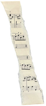 PNG vintage torn paper strip of sheet music with musical notes.