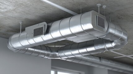 Silver Ductwork with Ventilation System in Modern Industrial Setting