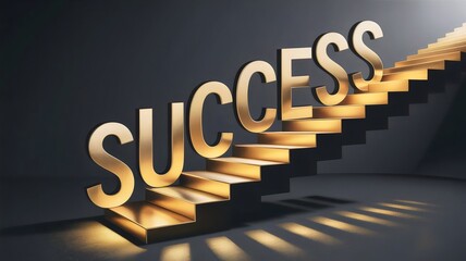 Word SUCCESS crafted from golden stair steps – Suitable for ambition visuals, motivational posters, or success branding campaigns