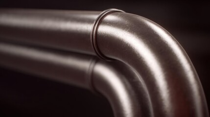 Close-up of a metal pipe or tube. the pipe appears to be made of stainless steel and has a shiny, metallic finish. the end of the pipe is curved and has an oval-shaped ring around it.
