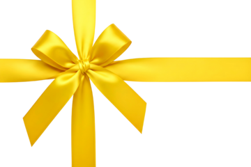 Bright yellow satin ribbon tied in a bow isolated on transparent background