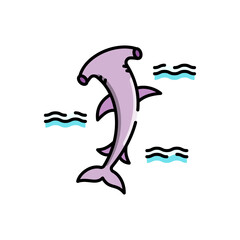 Light Purple Hammerhead Shark Swimming in Blue Wavy Water Transparent Background Vector Illustration