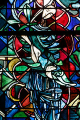 Fototapeta premium Saint Gildas church. Stained glass. Virgin Mary. Rhuys. France.
