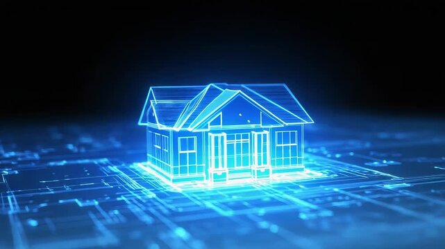 Digital house blueprint illustrating modern smart home technology