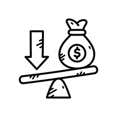 Black And White Icon Representing Financial Decrease On A White Background
