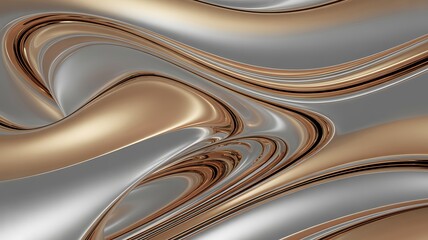 Abstract Metallic Wave Pattern in Silver Gold and Brown Shades