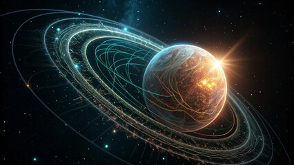 A futuristic orb made of magnetic neon filaments, gently rotating with inner light turbulence, realistic lighting and depth, black void background