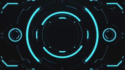 Futuristic blue HUD interface with circular elements. - Powered by Adobe