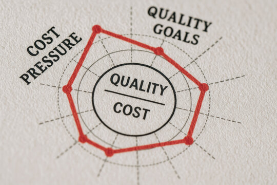 Quality cost balance concept with red line graph on paper for business goals and pressure analysis - Powered by Adobe
